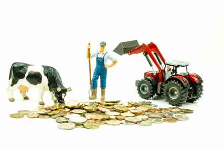© Countrypixel - stock.adobe.com Figur von Kuh, Landwirt und Traktor auf Münzen